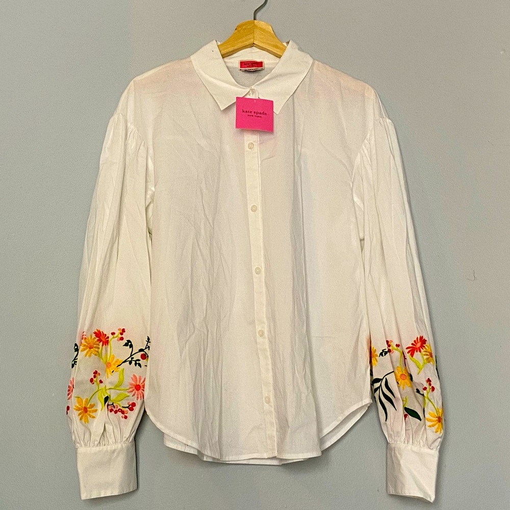 NWT Kate Spade floral embroidered button down blouse